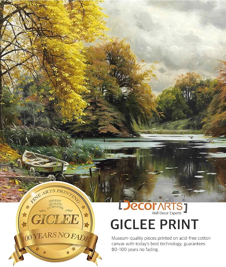 DECORARTS - River Landscape 1903 by Peder Mork Monsted. Giclee Prints on Acid Free Cotton Canvas. Classic Art Reproduction in Fine Art Frame. Total Size w/Frame: 28.75x20.75 in
