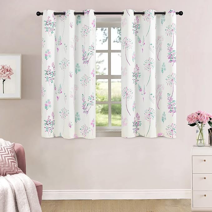 XTMYI Lavender Bathroom Curtain for Small Window,Watercolor Floral Bath Decor,80% Blackout Short Curtains for Girls Bedroom,45 Inch Length,Purple