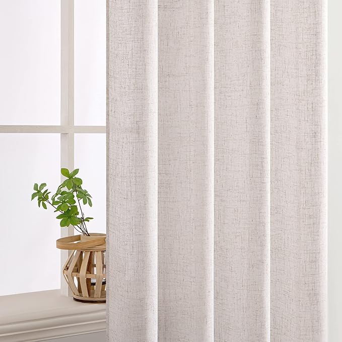 MIULEE White Linen Curtains 63 Inch Length 2 Panels for Bedroom Living Room, Soft Thick Linen Textured Natural Kitchen Window Drapes Semi Sheer Light Filtering Back Tab Rod Pocket Burlap Look Decor
