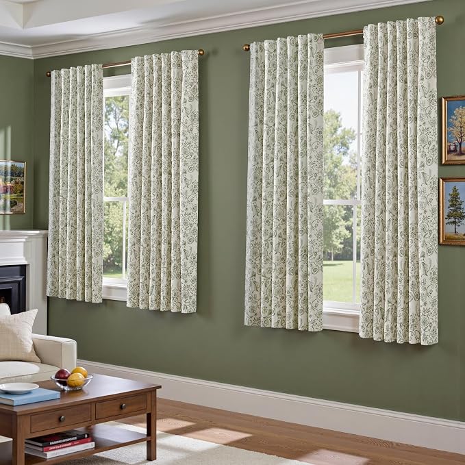jinchan Floral Blackout Curtains for Bedroom Living Room 63 Inch Length Farmhouse Curtains Room Darkening Vintage Short Drapes Traditional Rod Pocket Window Treatment 2 Panels Set Sage Green on Beige