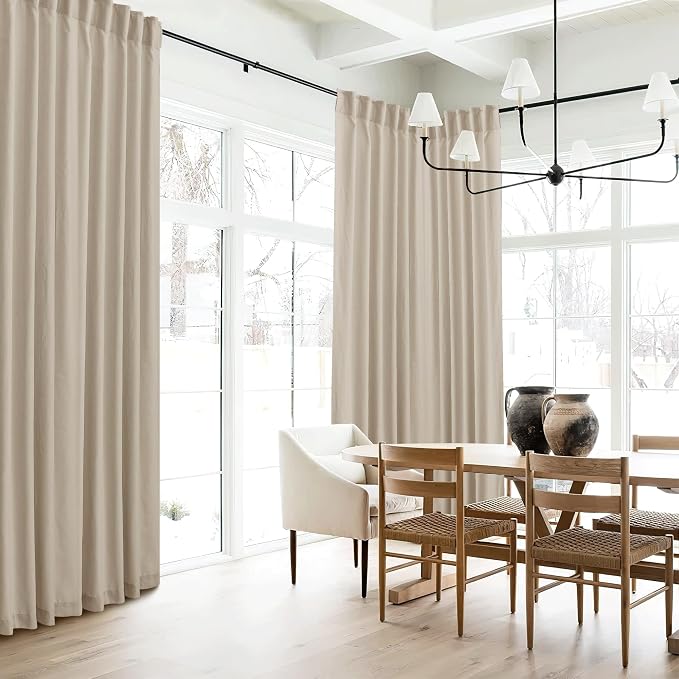 RYB HOME Back Tab Taupe Linen Curtains for Farmhouse, Boho Rustic Sheer Decoration for Dining Room Nursery Bay Window, Taupe, W 52 x L 108 inches, 2 Panels Set