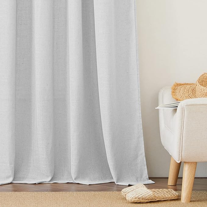 RYB HOME Linen Sheer Curtains - Farmhouse Privacy Semi Sheer Window Curtains for Living Room Bedroom Bathroom, Dove Gray, Wide 52 x Long 90, 1 Pair