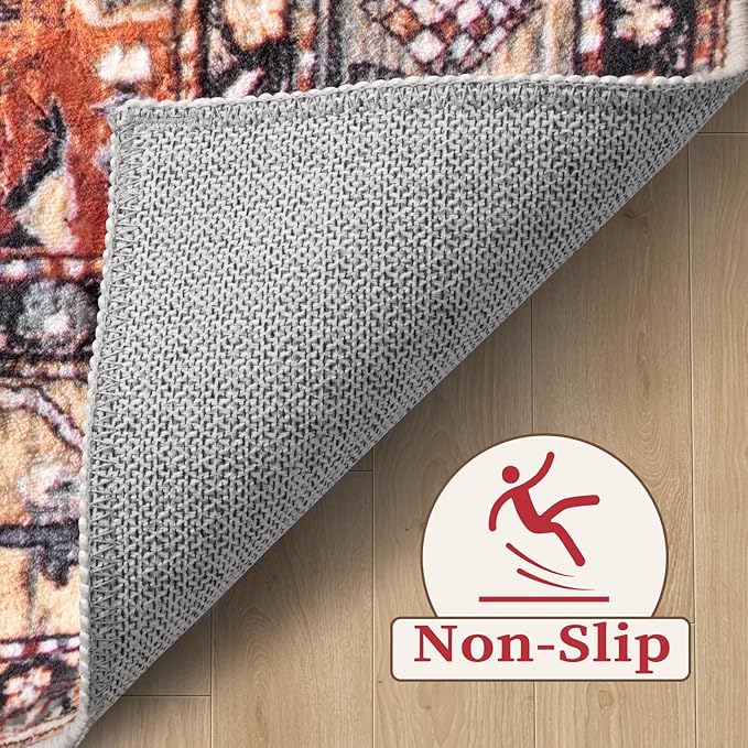 SERISSA 2x4 Boho Rugs for Entryway, Washable Non-Slip Kitchen Runner Rug, Ultra Soft Small Area Rug Vintage Tribal Low-Pile Door Mat Indoor Entrance Carpet for Bedroom Hallway Laundry Room Bathroom