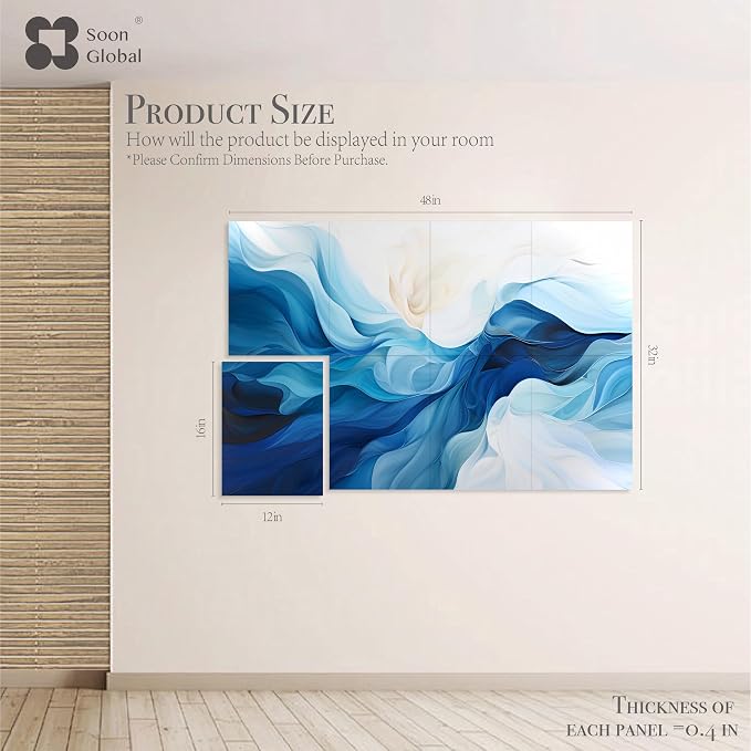Soon Global 8-Pack Acoustic Panels, Soundproof Wall Panels, 48 X 32 Inches Sound Absorbing Panels, Decorative Acoustical Wall Panels, Acoustic Treatment for Recording Studio, Harmony in Azure