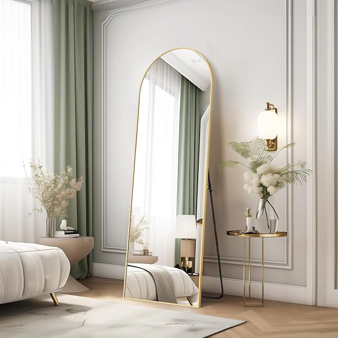 Simple Deluxe Arched Full Length Mirror, 59"x16" Large Floor Mirrors, for Wall Door Bedroom Bathroom Living Room (Gold)