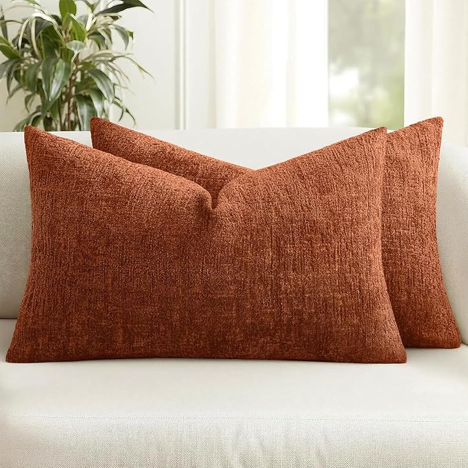 MIULEE Decorative Throw Pillow Covers 12x20 Pack of 2 Rust Couch Pillow Covers Fall Soft Cozy Textured Chenille Pillowcases for Home Decor Sofa Living Room Cushion Bedroom