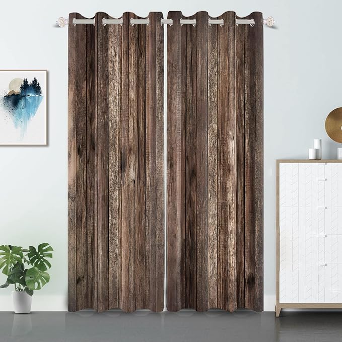 Rustic Old Brown Window Curtains Vintage Wood Barn Door Curtains Retro Wood Planks American Rustic Rural Garage Door Drapes Door Native Farmhouse Decor Window Treatments,26x84 inch,2 Panels