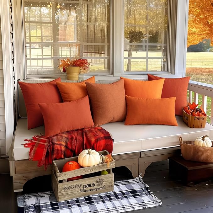 MIULEE Pack of 2 Decorative Outdoor Solid Waterproof Throw Pillow Covers Euro Sham Faux Linen Garden Farmhouse Cushion Cases for Summer Patio Tent Balcony Couch Sofa 26x26 Inch Bright Orange