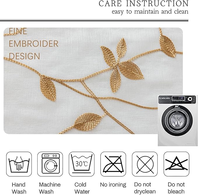 AmHoo 2 Panels Embroidered Leaf Pattern Semi Sheer Curtains Foliage Floral Voile Window Draperies Treatment for Bedroom Living Room Rod Pocket White Taupe 53 x 84 Inch