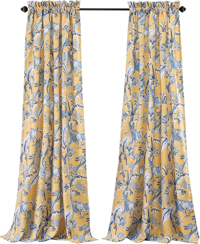 Lush Decor Dolores Light Filtering Window Panels, Pair, 52" W x 84" L, Yellow - Floral Curtains for Bedroom - Vintage Curtains - Coquette Room Decor