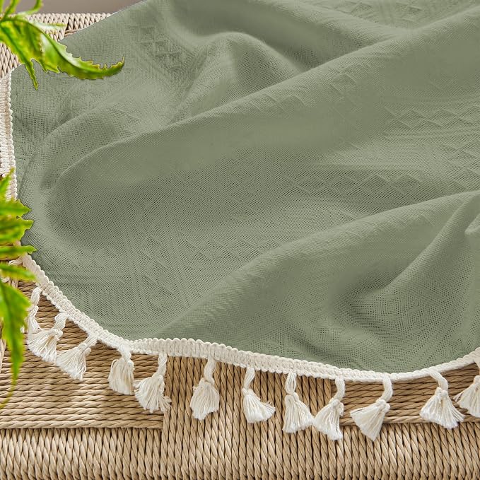 Joydeco Custom Boho Curtain Panel for Bedroom Living Room - Super Soft Light Filtering Country Rustic Semi Sheer Farmhouse Rod Pocket (Custom, Sage Green)