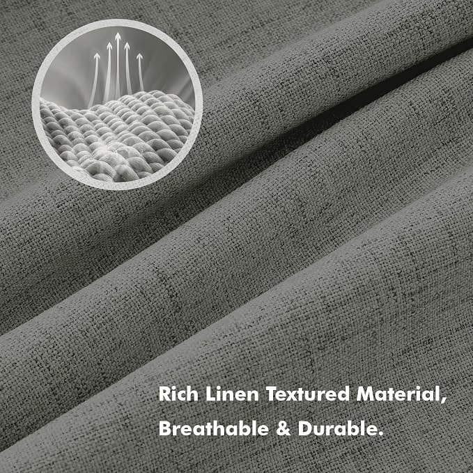 MIULEE 100% Blackout Linen Curtains for Bedroom, Dark Grey Solid Luxury Decor Thermal Insulation Room Darkening Drapes for Living Room Back Tab Rod Pocket 42 x 72 Inches, 2 Panels