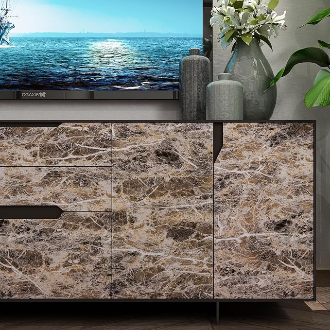 BAYYA Extra Wide Marble Granite Peel and Stick Wallpaper Brown Thicken Waterproof Self-Adhesive 31.5x354inch Dark Countertop Contact Paper for Kitchen Bathroom DIY Wall Stickers Marble Vinyl Wrap