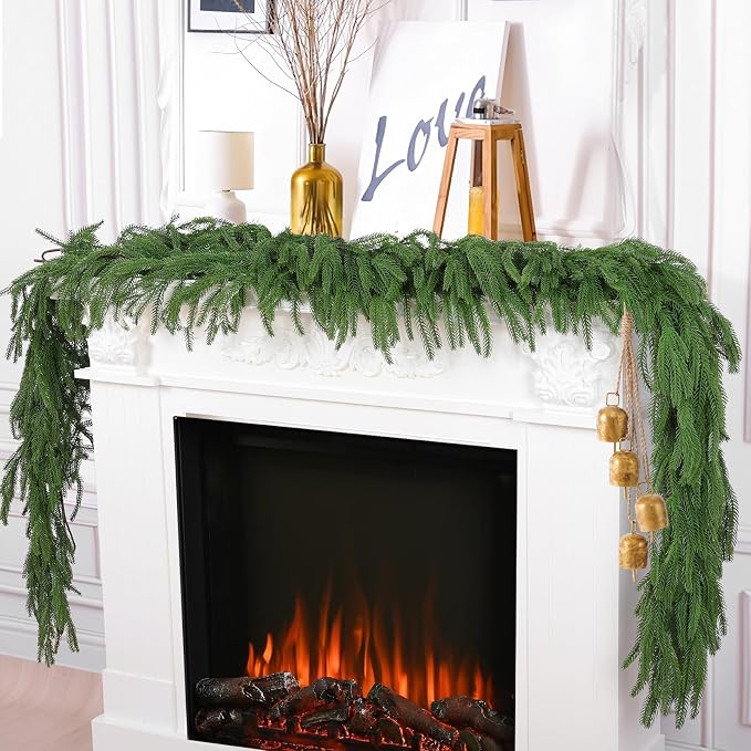 Hananona 4 Pcs 6 Ft Artificial Norfolk Pine Garlands, Real Touch Winter Pine Garland, Green Artificial Greenery Garland for Table, Mantle, Wall, Indoor, Outdoor Christmas Decorations (4, 6 FT)