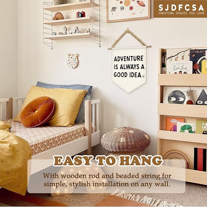 SJDFCSA Adventure Nursery Wall Art Decor, Kids Room Decor, Adventure Is Always a Good Idea Boho Wall Hanging Display Pennant Flag for Kids Boys Nursery Toddler Room Bedroom Playroom Classroom