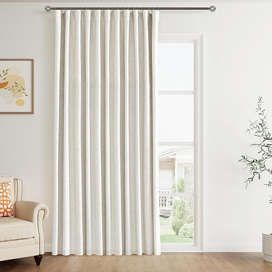 Joywell 100% Blackout Extra Wide Linen Curtains 96 Inch Long for Bedroom Patio Back Tab Natural Black Out Curtain 1 Panel Light Blocking Drapes for Sliding Glass Door Window Cream Ivory 70 x 96