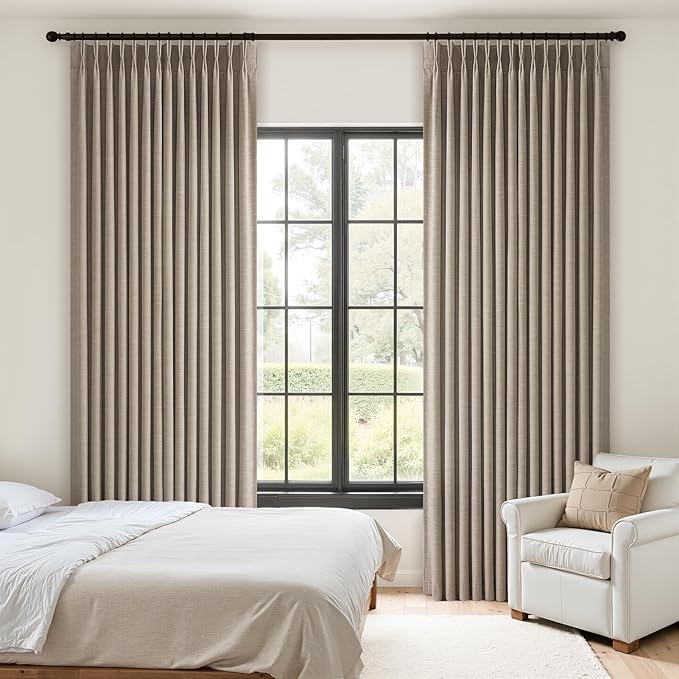 Topfinel Taupe Blackout Pleated Curtains 102 Inches Long 100% Light Blockout Linen Panels for a High-End, Neutral Living Room Ambience Memory-Trained Pleats for Teen Boys Room Decor 40" W*102" L