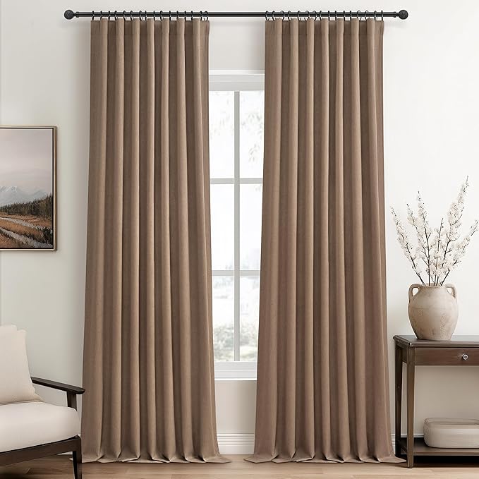 Extra Long Custom 102 Inch Curtains, 100% Blackout Curtains for Bedroom Weather Burg Thermal Insulated Noise Cancelling Pleated Heading Tape Hook Back Tab RustBrown Boho Drapes Chocolate 2 Panel Set