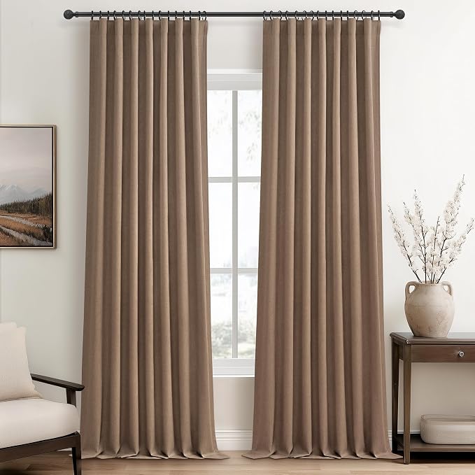 Rust Brown Black Out 120 Inch Long Boho Curtains 2 Panel Set, Farmhouse Curtain for Living Room Darkening/Thermal/Noise Reduction Textured Flax Linen Drape 10ft Hook&Ring Included Chocolate50"Wx120" L