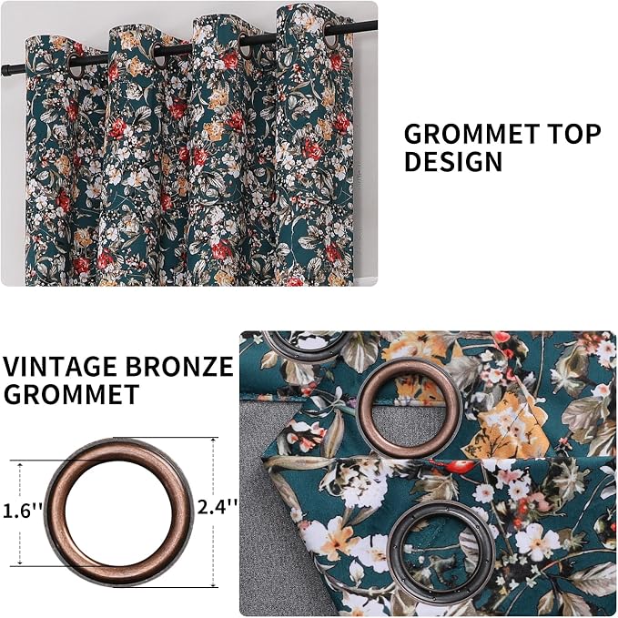 Estelar Textiler Green Velvet Floral Pattern Blackout Curtains for Living Room 96 Inches Long 2 Panels, Luxury Room Darkening Thermal Insulated Grommet Window Curtains & Drapes for Bedroom, 52Wx96L