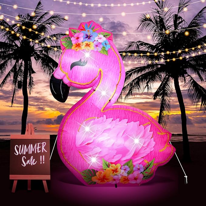 VIHOSE 5.5 ft Summer Pool Party Decorations, Inflatable Flamingo Outdoor Decoration Built-in LED Lights Blow up Pink Flamingo for Yard Garden Birthday Luau Beach Pool Party