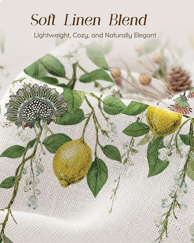 Miss Adola Valance Curtain for Windows - 16 Inch Linen Blend Farmhouse Lemon Bird Valance for Kitchen Living Room Bedroom Bathroom Vintage Country Short Curtain with Rod Pocket, 1 Panel