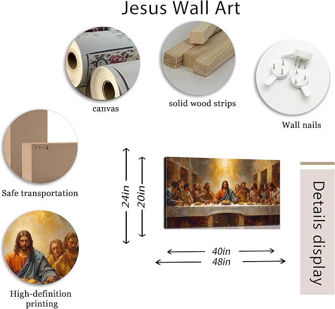 ZAWUDVC Large The Last Supper Wall Art, Jesus Christ Religious Canvas Print Poster, Christian Wall Decor for Church Living Room Bedroom, Biblical Home Decoration,