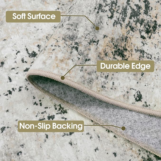 Area Rug Living Room Rugs: 5x7 Washable Rug with Anti-Slip Backing Non-Shedding Stain-Resistant Foldable Modern Abstract Carpet for Bedroom Dining Room Nursery Hallway Home Office Black Grey Brown