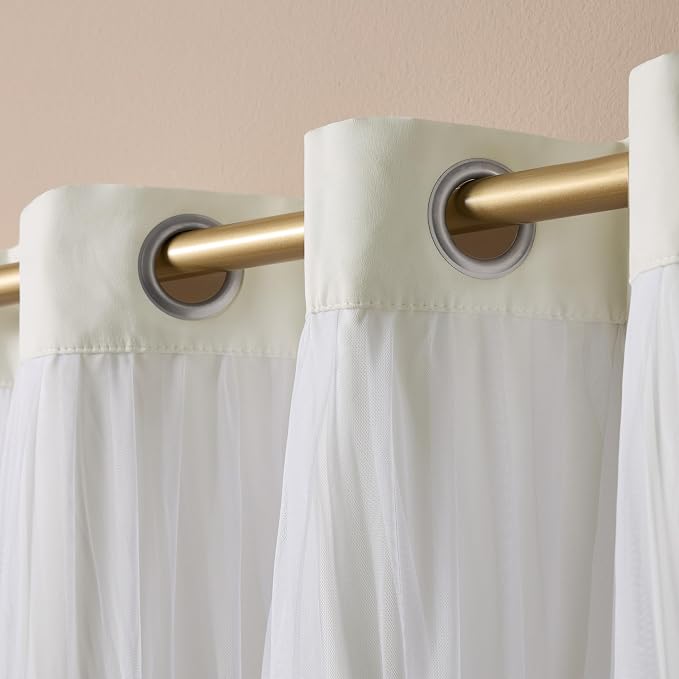 TOWN & COUNTRY LUXE Talia Double Layer Indoor Curtains, Sheer and Room Darkening Blackout, Grommet Top, Energy Efficient, 2-Pack Set, 52"x63", Vanilla