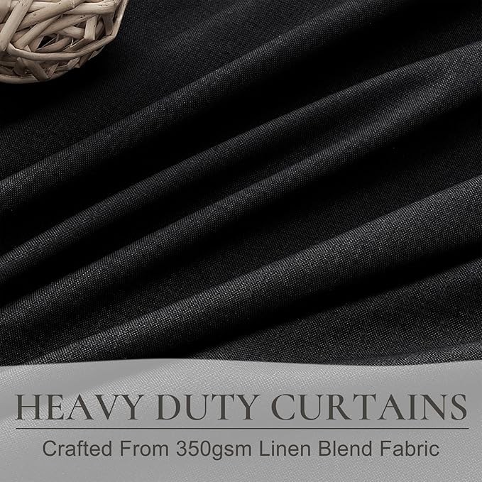 QJmydeco Black 144 Inch Extra Long Curtains for Living Room,Luxury Linen Blackout Ceiling Track Curtain Rod Pocket for Sliding Glass Doors Large Window Pleated Heavy Drapes 2 Panels Set (W50 xL144)