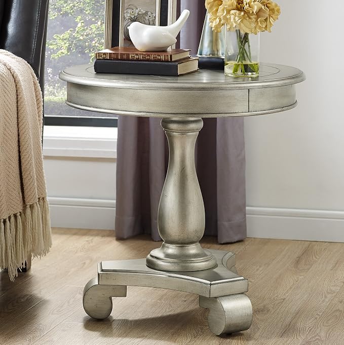 Roundhill Furniture Rene Contemporary Wood Pedestal Side Table, Champagne