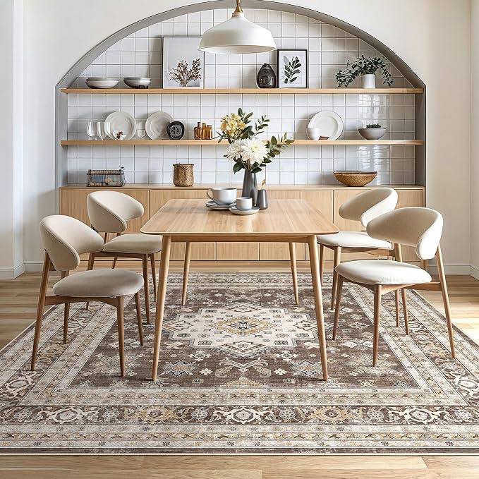 Vintage Living Room Square Area Rug 6x6 - Large Soft Washable Oriental Traditional Distressed Farmhouse Rugs for Bedroom - Indoor Floor Accent Carpet for Home Office House Decor - Dark Brown