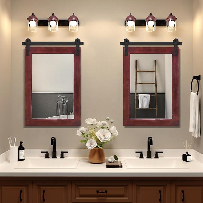 COGOOD Bathroom Mirrors for Over Sink - 22 x 30 Farmhouse Barn Door Wall Mirror for Bathroom, Living Room, Entryway Wall Decor Espresso
