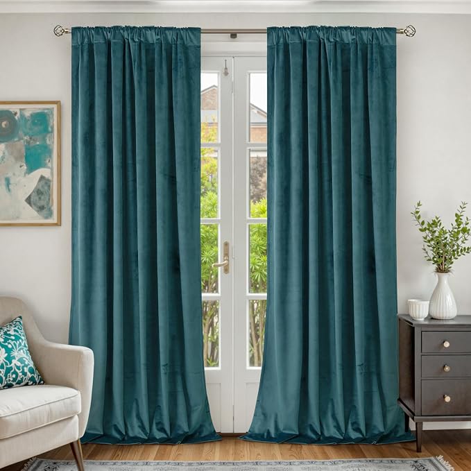 BGment Teal Velvet Curtains 90 Inches for Bedroom, Thermal Insulated Room Darkening Curtains Sound Reduce Drapes with Back Tab and Rod Pocket for Living Room, Set of 2 Panels, 52 x 90 Inch