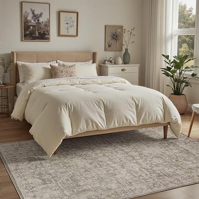 DCX Washable 6x9, Kid & Pet Friendly with Rubber Back Non Slip, Stain Resistant Vintage Rug for Living Room, Bedroom, Home Office, Soft Low Pile Large Farmhouse Distressed Carpet, Greige