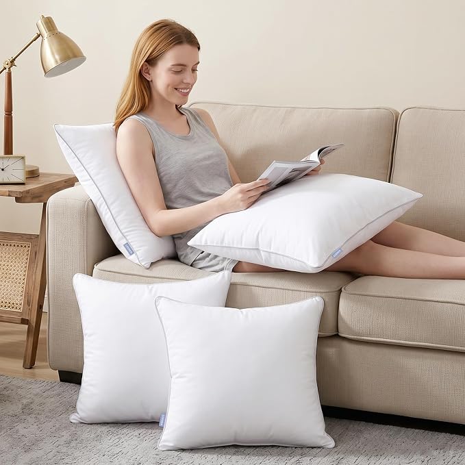 Leeden 16 x 16 Pillow Inserts (Set of 2) -Throw Pillow Inserts with 100% Cotton Cover - 16 Inch Square Decorative Pillows for Sofa, Couch, Bed and Home Decor