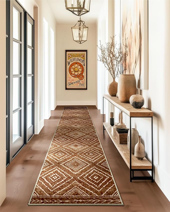 BESTSWEETIE Area Rug 2x8 Rug Machine Washable Non-Slip Low Pile Print Pattern Western Rug for Living Room Bedroom Entryway Tribal Series -Yellowbrown/Cream
