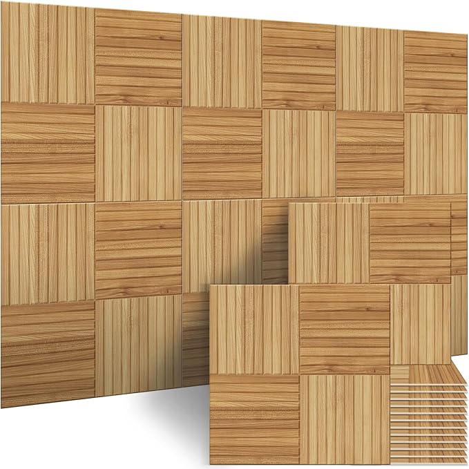 BUBOS 6 Pack Acoustic Wall Panels - High-Density Polyester Sound Absorbing Panels, Decorative Wood Print Treatment for Recording Studio & Home Office, Peel and Stick, 23.6" x 23.6"