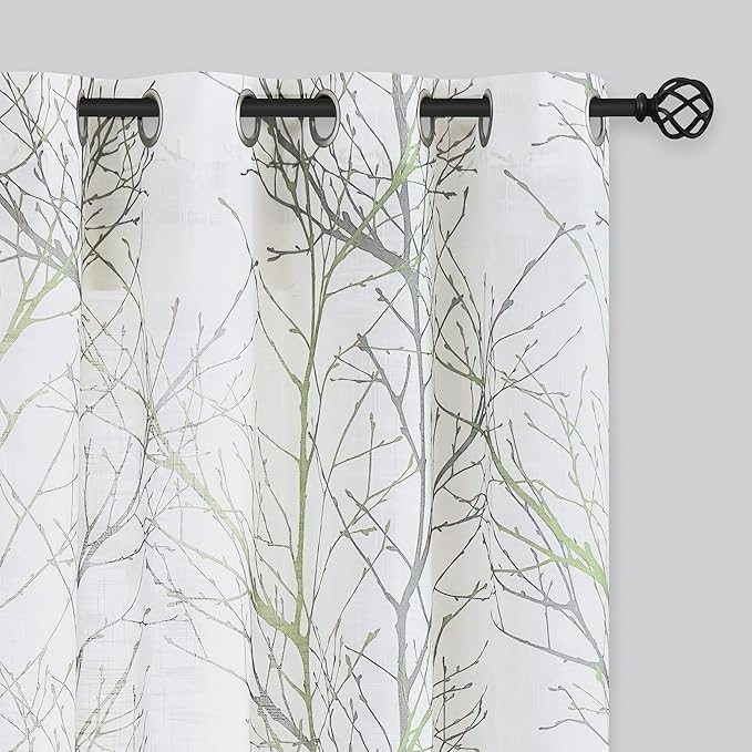 FMFUNCTEX Sage White Linen Sheer Curtains 72 Inch Grommet 2 Panels | Semi Sheer Linen Curtains Add Natural Texture and Soft Light To Living Rooms and Bedrooms