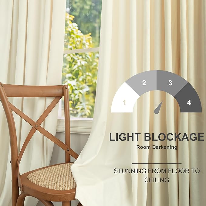 Ivory Velvet Pleated Curtains 90 Inch Length for Living Room 2 Panels Back Tab Pocket Light Filtering Luxury Home Decoration Mid Century Modern Farmhouse Style Vintage Long Drape for Bedroom Off White