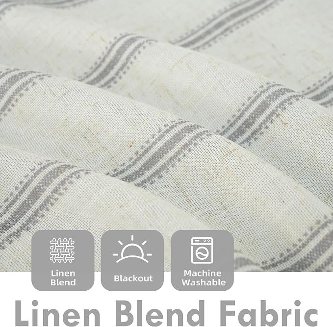 DriftAway Farmhouse Linen Lined Valance Double Layer Thermal Insulated Room Darkening Blackout Window Valances 3 Inch Rod Pocket Vertical Striped Kitchen Valance for Bathroom Single 52 x 18 Inch Gray