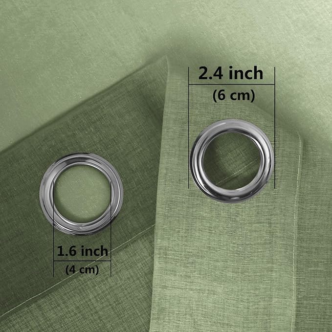 DWCN Ombre Sheer Curtains - Faux Linen Semi Voile Grommet Top Gradient Curtains for Bedroom and Living Room, Set of 2 Window Curtain Panels, 52 x 72 Inch Length, Light Olive Green