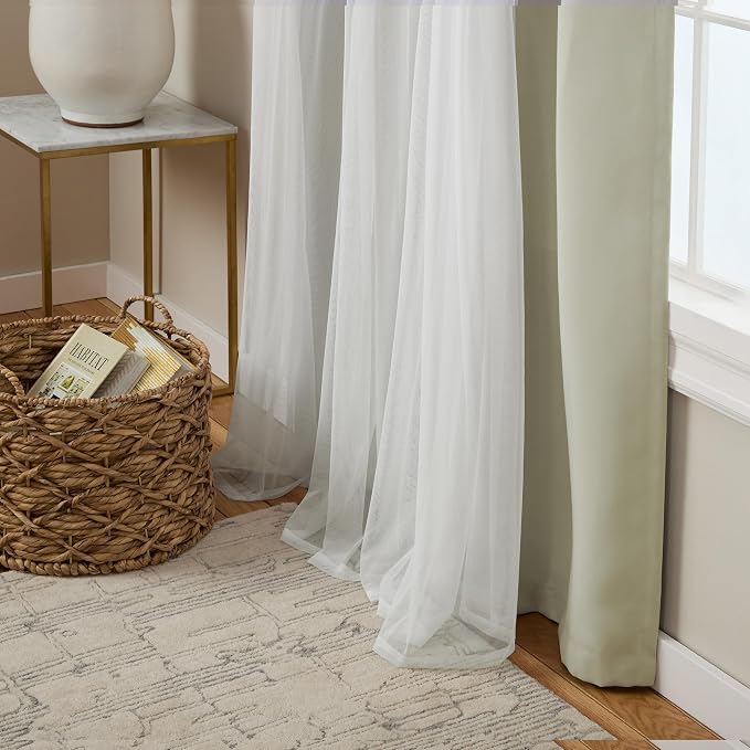 TOWN & COUNTRY LUXE Talia Double Layer Indoor Curtains, Sheer and Room Darkening Blackout, Grommet Top, Energy Efficient Set, 52"x84", Sand (Pack of 12)