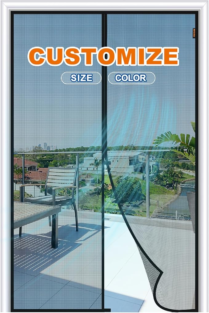 MAGZO Customized Magnetic Screen Door, Sturdy Custom Magnets Double Mesh Door Screen Curtain with Full Frame Hook & Loop for Entrance