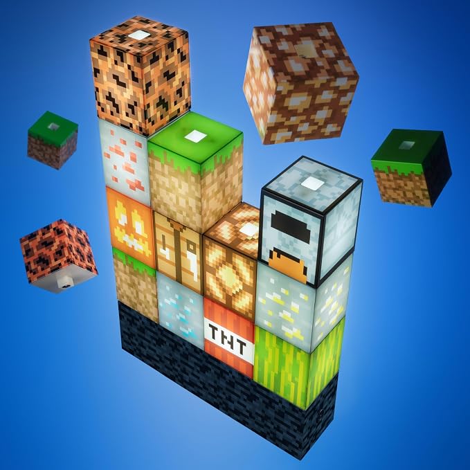 Paladone Minecraft Building Block Night Light – Officially Licensed LED Lamp for Boys’ Bedrooms, Gaming Decor & Gifts – Fun Minecraft Room Accessory