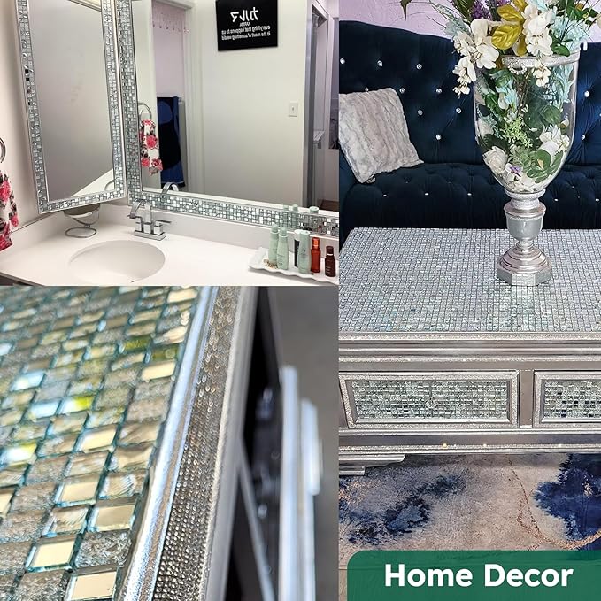 Diflart Peel and Stick Mirror Glass Mosaic Tile Crystal Square Frosted Backsplash for Kitchen Bathroom Wall Pack of 6 Sheets