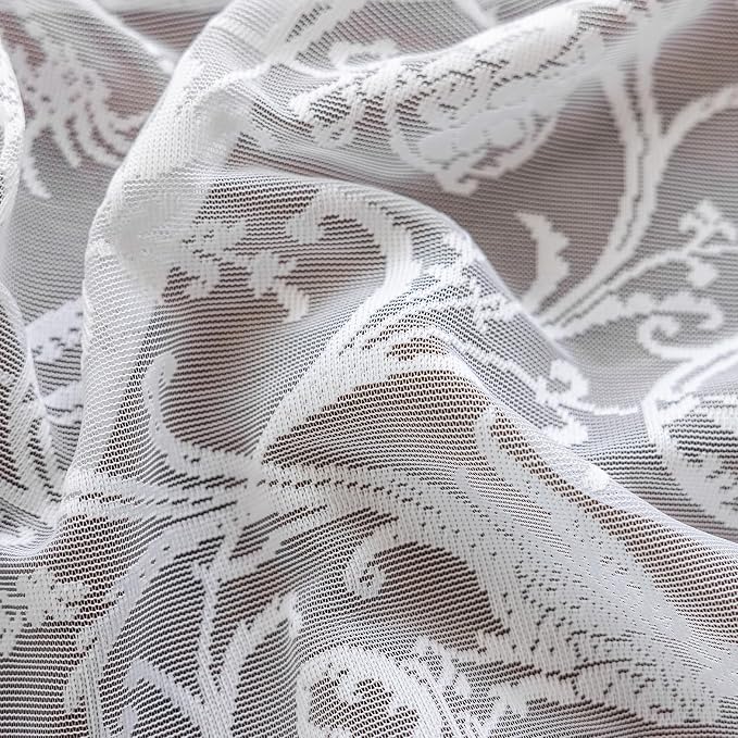 TUDECO White Lace Curtains 84 Inches Long - Vintage Knitted Lace Sheer Curtains for Living Room Victorian Flower Frilly Light Filtering Privacy Frilly Window Treatment 2 Panels, 59 x 84 Inch