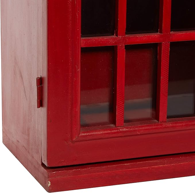 Deco 79 Wooden Vintage Telephone Booth Accent Cabinet, 11" x 9" x 30", Red | London telephone booth, storage cabinet, 3 shelves, red bookshelf