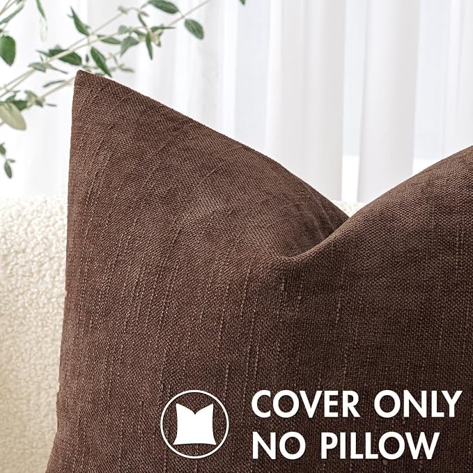 MIULEE Pack of 2 Decorative Throw Pillow Covers Soft Chenille Throw Pillows Solid Textured Cushion Covers for Couch Sofa Bedroom Living Room 18x18 Inch,Red Brown