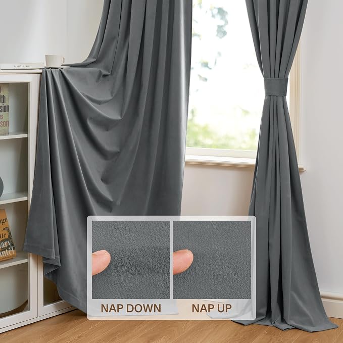 StangH Light Grey Room Darkening Bedroom Curtains 108 inches, 2 Panels | 300GSM Soft Velvet, Thermal Insulated, Noise Absorb, Room Darkening, Privacy Protect, Bedroom, Living Dining Room